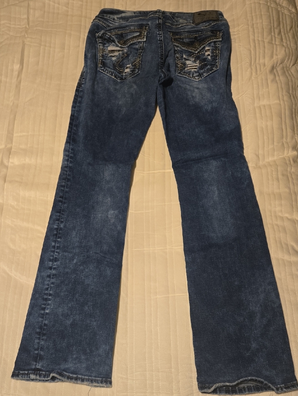 Silver Jeans Dark Blue Distressed Bootcut Jeans
